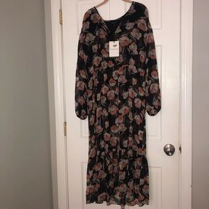 Sheer Navy Women’s Dress with Floral Design